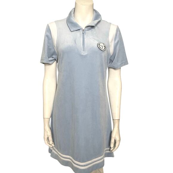 Sergio Tacchini Veneto Velour Dress Women's Large Blue Short Sleeve Zip Front - Picture 5 of 5